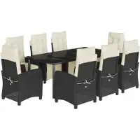 vidaXL 9-tlg. Garten-Essgruppe mit Kissen Schwarz Poly Rattan