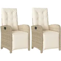 vidaXL Gartensessel mit Fußteil 2 Stk. Verstellbar Beige Poly Rattan