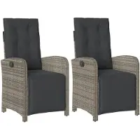 vidaXL Gartensessel mit Fußteil 2 Stk. Verstellbar Grau Poly Rattan