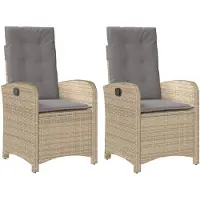 vidaXL Gartensessel Kissen 2Stk. Verstellbar Beigemischung Poly Rattan