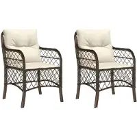 vidaXL Gartenstühle mit Kissen 2 Stk. Braun Poly Rattan