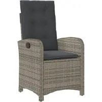 vidaXL Gartensessel Verstellbar mit Kissen Grau Poly Rattan