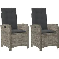 vidaXL Gartensessel mit Kissen 2 Stk. Verstellbar Grau Poly Rattan