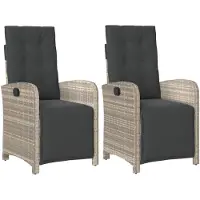 vidaXL Gartensessel mit Fußteil 2Stk. Verstellbar Hellgrau Poly Rattan