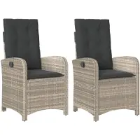 vidaXL Gartensessel mit Kissen 2 Stk. Verstellbar Hellgrau Poly Rattan