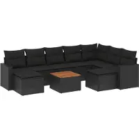 vidaXL 10-Tlg Garten-Sofagarnitur mit Kissen Schwarz Poly Rattan 3224403