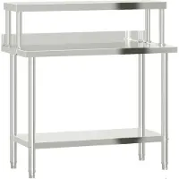 DKD Home Decor Küchen-Arbeitstisch mit Aufsatzboard 110x55x120 cm Edelstahl