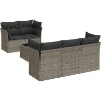 vidaXL 6-tlg. Garten-Sofagarnitur mit Kissen Grau Poly Rattan
