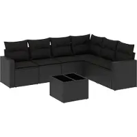 vidaXL 7-tlg. Garten-Sofagarnitur mit Kissen Schwarz Poly Rattan
