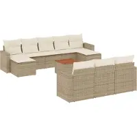 vidaXL 11-tlg. Garten-Sofagarnitur mit Kissen Beige Poly Rattan