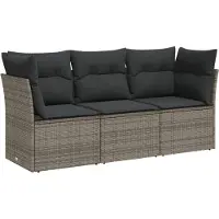 vidaXL 3-tlg. Garten-Sofagarnitur mit Kissen Grau Poly Rattan