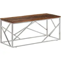 vidaXL Couchtisch Silbern Edelstahl und Massivholz