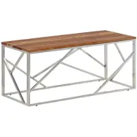 vidaXL Couchtisch Silbern Edelstahl und Massivholz Akazie