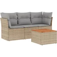vidaXL 4-tlg. Garten-Sofagarnitur mit Kissen Beige Poly Rattan