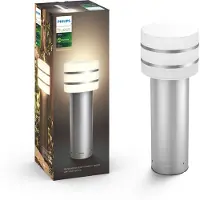 Philips Hue White Tuar Outdoor Sockelleuchte silber, Intelligente Sockel-/Pfostenbeleuchtung, Bluetooth/Zigbee, Edelstahl, LED, Aluminium, E27