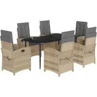 vidaXL 7-tlg. Garten-Essgruppe mit Kissen Beigemischung Poly Rattan