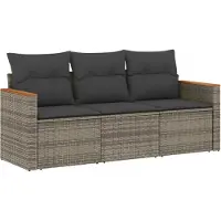 vidaXL 3-tlg. Garten-Sofagarnitur mit Kissen Grau Poly Rattan