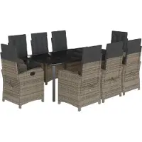 vidaXL 9-tlg. Garten-Essgruppe mit Kissen Grau Poly Rattan
