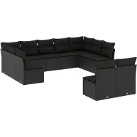 vidaXL 11-tlg. Garten-Sofagarnitur mit Kissen Schwarz Poly Rattan