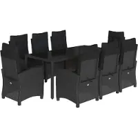 vidaXL 9-tlg. Garten-Essgruppe mit Kissen Schwarz Poly Rattan