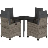 vidaXL 5-tlg. Garten-Essgruppe mit Kissen Grau Poly Rattan