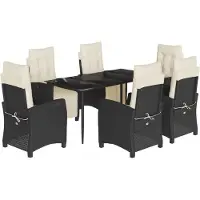 vidaXL 7-tlg. Garten-Essgruppe mit Kissen Schwarz Poly Rattan