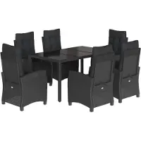 vidaXL 7-tlg. Garten-Essgruppe mit Kissen Schwarz Poly Rattan