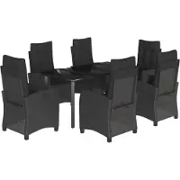 vidaXL 7-tlg. Garten-Essgruppe mit Kissen Schwarz Poly Rattan