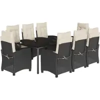 vidaXL 9-tlg. Garten-Essgruppe mit Kissen Schwarz Poly Rattan