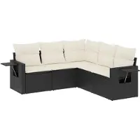 vidaXL 5-tlg. Garten-Sofagarnitur mit Kissen Schwarz Poly Rattan