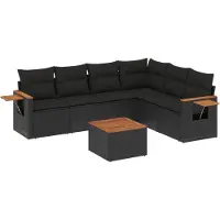 vidaXL 7-tlg. Garten-Sofagarnitur mit Kissen Schwarz Poly Rattan