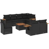 vidaXL 9-tlg. Garten-Sofagarnitur mit Kissen Schwarz Poly Rattan