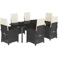 vidaXL 7-tlg. Garten-Essgruppe mit Kissen Schwarz Poly Rattan