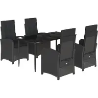 vidaXL 5-tlg. Garten-Essgruppe mit Kissen Schwarz Poly Rattan
