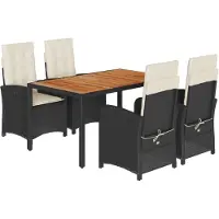 vidaXL 5-tlg. Garten-Essgruppe mit Kissen Schwarz Poly Rattan