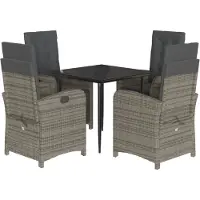vidaXL 5-tlg. Garten-Essgruppe mit Kissen Grau Poly Rattan
