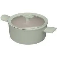 Berghoff Leo Kochtopf, 24 cm, aus 100% recyceltem Aluminium, keramikbeschichtet, mit Glasdeckel, induktionsgeeignet, grün, 4,4 L, Antirutschgriff