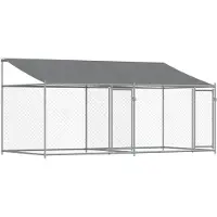 vidaXL Hundezwinger mit Dach und Türen Grau 4x2x2 m Verzinkter Stahl