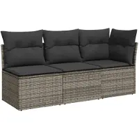 vidaXL Gartensofa mit Kissen 3-Sitzer Grau Poly Rattan