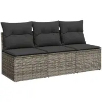 vidaXL Gartensofa mit Kissen 3-Sitzer Grau Poly Rattan