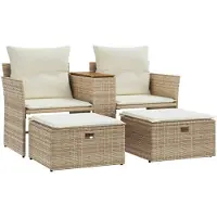 vidaXL Gartensofa 2-Sitzer mit Hockern Beige Poly Rattan