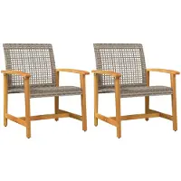 vidaXL Gartenstühle 2 Stk. Grau Poly Rattan und Akazienholz