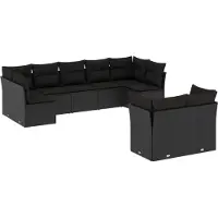 vidaXL 9-tlg. Garten-Sofagarnitur mit Kissen Schwarz Poly Rattan