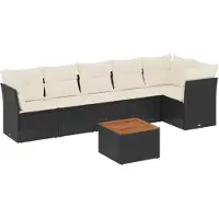 vidaXL 7-tlg. Garten-Sofagarnitur mit Kissen Schwarz Poly Rattan