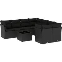 vidaXL 9-tlg. Garten-Sofagarnitur mit Kissen Schwarz Poly Rattan