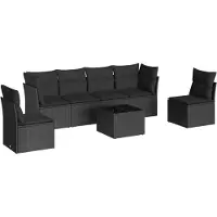 vidaXL 7-tlg. Garten-Sofagarnitur mit Kissen Schwarz Poly Rattan