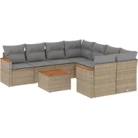 vidaXL 9-tlg. Garten-Sofagarnitur mit Kissen Beige Poly Rattan