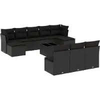 vidaXL 11-tlg. Garten-Sofagarnitur mit Kissen Schwarz Poly Rattan