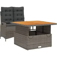 vidaXL 2-tlg. Garten-Essgruppe mit Kissen Grau Poly Rattan