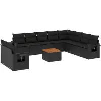 vidaXL 11-tlg. Garten-Sofagarnitur mit Kissen Schwarz Poly Rattan